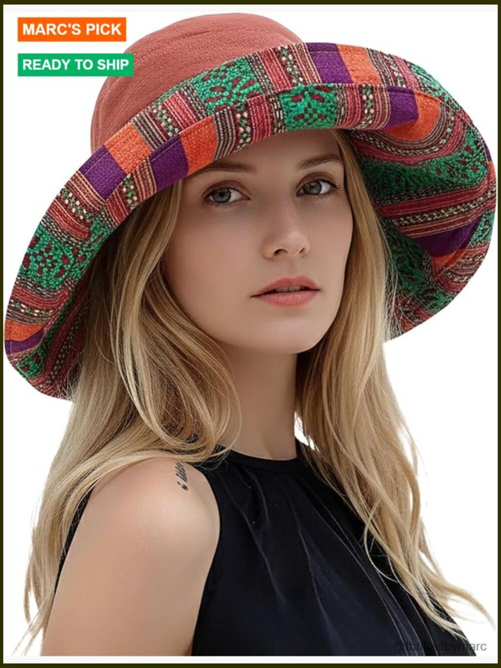 Wide Brim Reversible Sun Hat with UPF 50+ and Adjustable Chin Strap